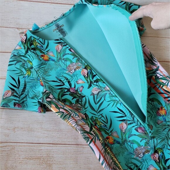 Johnny Was Taina Animal Tropical Neoprene Short Sleeve One-Piece Swimsuit Small - Picture 6 of 13